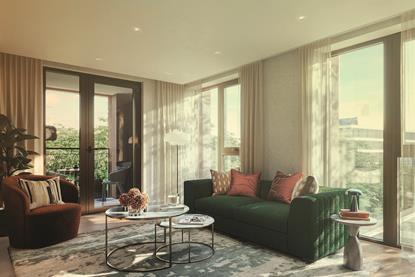 Living room at Wallacea Living's debut community_Computer Generated Images and photography belongs to Berkeley